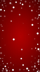 Snowy christmas background. Subtle flying snow flakes and stars on christmas red background. Delicate sweet snowy christmas. Vertical vector illustration.