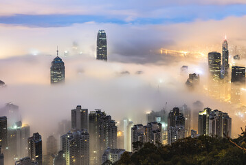 HONG KONG CITY NIGHT VIEW SEA OF CLOUDS