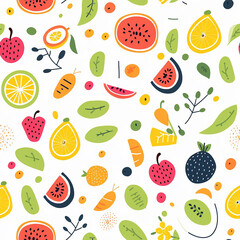 Seamless Pattern of Fruits: Vibrant Colors and Bold Shapes for Versatile Projects