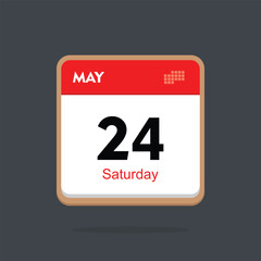 saturday 24 may icon with black background, calender icon	
