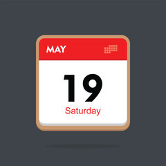 saturday 19 may icon with black background, calender icon	
