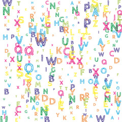 Letter confetti of Latin alphabet. Back to school background. Colorful sketch flying english words Exceptional back to school banner.