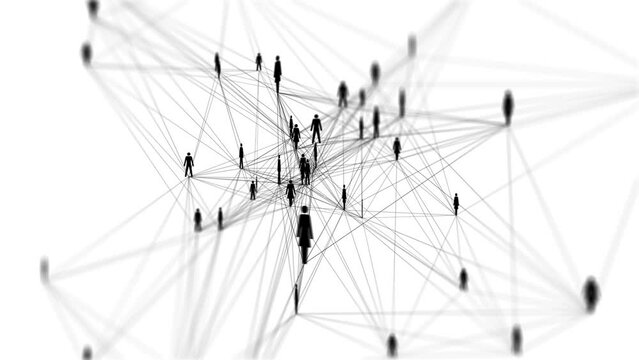 People and connections network loop.
Camera orbits round a network of people. Loops.
