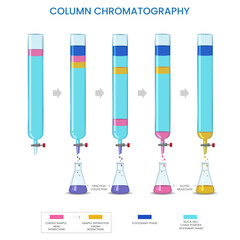 Column Chromatography,  Separates components based on adsorption and elution in a column