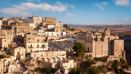 Fototapeta na wymiar Panoramic view of Matera with the Church and Convent of Saint Augustine, Matera, Italy