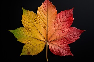Single leaf changing colors representing seasons in four quadrants