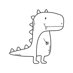 Cute Dinosaur in doodle style. Linear baby dino isolated on white background. Vector illustration.