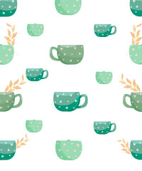 seamless background pattern with tea cups