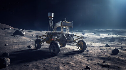 rover on Moon surface  - obrazy, fototapety, plakaty