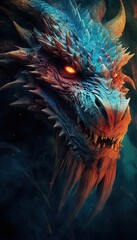 Naklejka na ściany i meble Close-Up Head of Mystical Dragon Making Ready for Fire Breath - Epic Medieval-Inspired Poster AI Generated