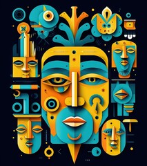Creative Faces Vector Clip Art Illustration for Use in Geometric Constructivism AI Generated