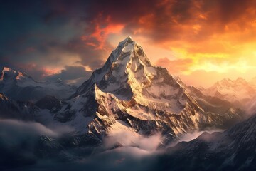 Fototapeta na wymiar Cinematic Sunrise over Detailed Mountains AI Generated