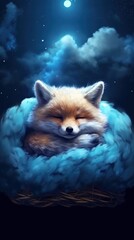 Sleeping Fox on a Dark Sky Cloud AI Generated