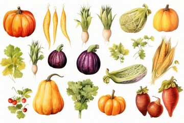 Illustration of Autumn harvest fruits and vegetable. clip art. 