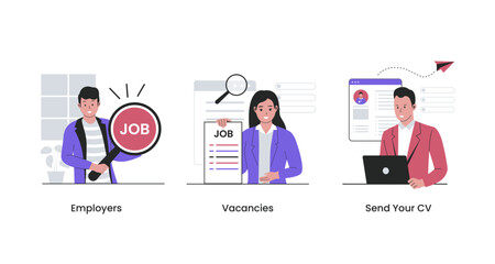 Flat design of people apply for a job. Flat design of people apply for a job. Employer, vacancies, send your cv. Flat vector illustration isolated on white background
