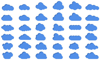 Clouds in the sky with shadow. Abstract blue set of clouds isolated on white background. Vector illustration.