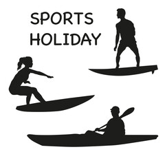 They go in for sports. Sports, healthy recreation, vector illustration. Active sports and sports exercises. Dark silhouettes.