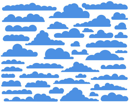 Half cloud in the sky. Abstract blue cloud set isolated on white background. Vector illustration.