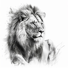 Lion sketch pencil artwork illustration white background image Ai generated art