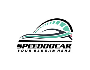 Auto style car logo design with concept sports vehicle icon silhouette on light grey background. Vector illustration.