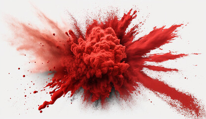 Red powder explosion white background image Ai generated art