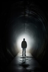 Teenager standing in a dark tunnel