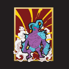 monster illustration with japanese style for kaijune event, notebook, logo
