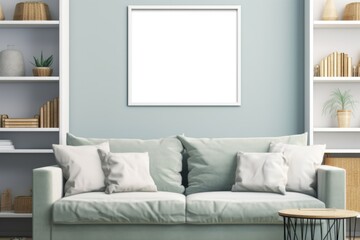Fototapeta premium frame mockup on white wall. Modern living room design Generative AI