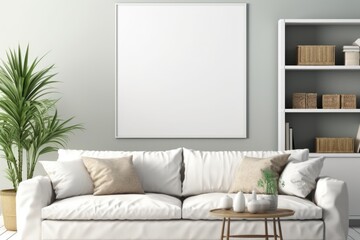 A sleek and simple frame layout on a white wall creates a modern living room design that exudes minimalist elegance. Generative AI