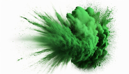 Fototapeta na wymiar Green powder explosion white background image Ai generated art