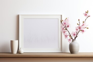 Fototapeta na wymiar Mockup frame, A white frame complements a pristine white photograph, showcasing the allure of simplicity. Generative AI