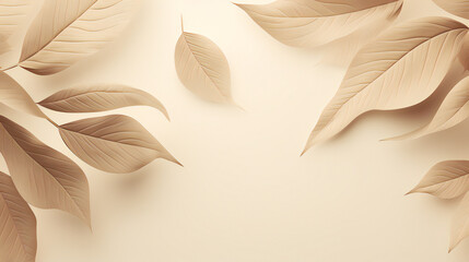 Beige Close-up leaf banner with empty copy space. Generative AI.