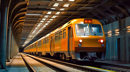 Fototapeta na wymiar train moving through the subway station in a city