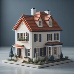Obraz premium Concept of home loan and buying own property. Close up of miniature house