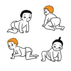 Different poses of children in crawling position.