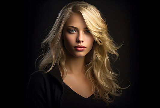 blond woman in posing on a black background