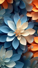 Colorful 3D Fractal Flowers Wallpaper in Light Orange and Dark Azure. Generative AI