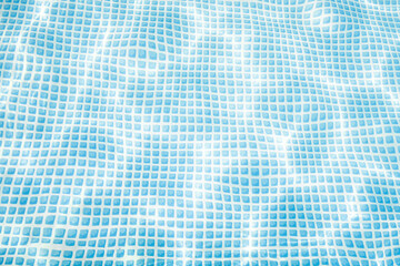 Zdjęcie przedstawia nieckę rozkładanego basenu ogrodowego wypełnionego czystą, przeźroczystą  wodą. Światło słoneczne tworzy na dnie świetlne refleksy. - 623723366