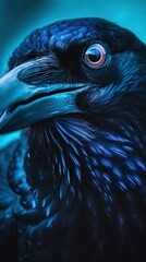 Spectacular Blue-Eyed Raven Closeup with Glossy Feathers. Generative AI