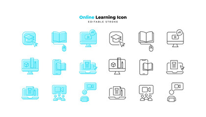 Set of online learning Icons. Simple line art and editable stroke icons pack.