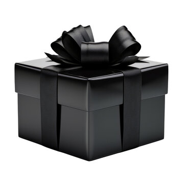 black gift box isolated on transparent background cutout