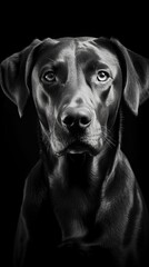 Black and White Dog on Dark Background. Generative AI