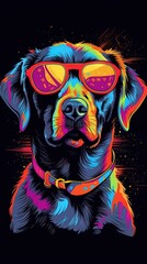Pop Art Dog on Dark Background. Generative AI