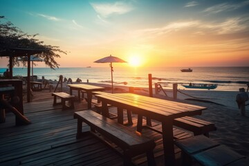 Beach bar sunset outdoor. Generate Ai - obrazy, fototapety, plakaty