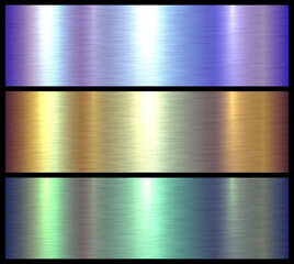 Metal textures shiny brushed metallic backgrounds, multicolored lustrous pattern.