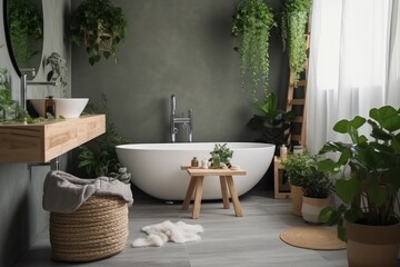 Bathroom green plants. Generate Ai