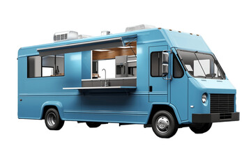 Isolated Blue Food Truck Mockup on Transparent Background. Generative AI
