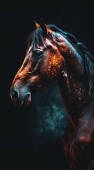 Dark Horse Collage on Black Background. Generative AI