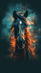 Obraz na płótnie Canvas Majestic Horse in Double Exposure Style on Dark Background. Generative AI