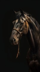 Majestic Horse in Bokeh Style on Dark Background. Generative AI